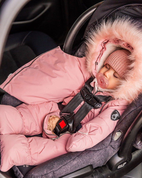 One-Piece Baby Snug Snowsuit Designed For Car Seat Pink Mini Flowers Snowsuits Deux par Deux