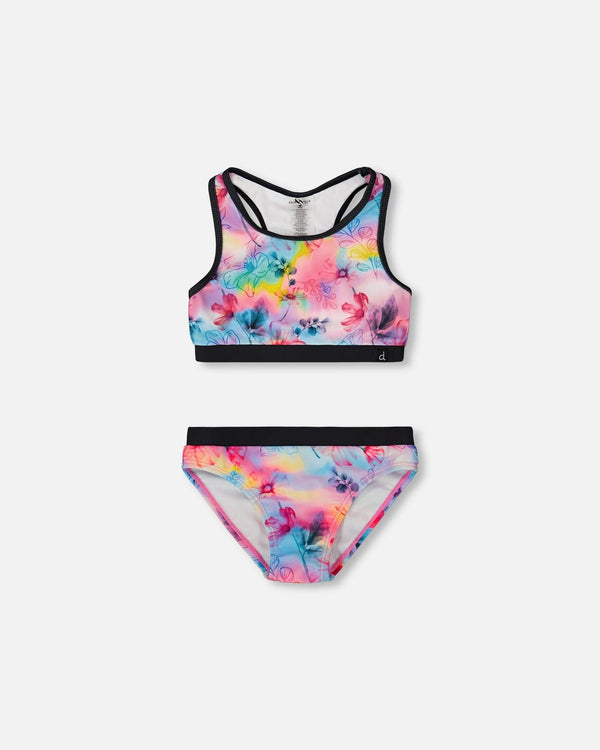 Printed Two-Piece Racerback Swimsuit Butterflies On Multicolored And Black Background - G30NG82_058