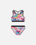 Printed Two-Piece Racerback Swimsuit Butterflies On Multicolored And Black Background - G30NG82_058