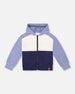 French Terry Color Block Full Zip Hoodie Sweatshirt Blue, Navy And Cream - G30U31_481