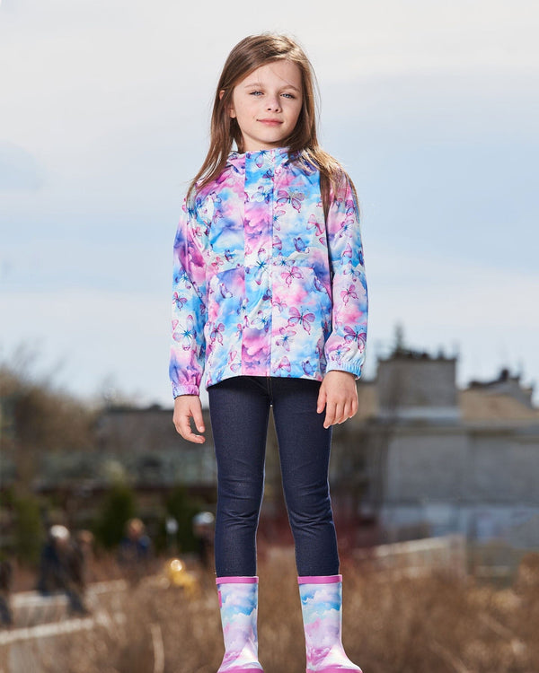 Printed Packable Windbreaker Butterflies On Multicolored Background - G30W48_009