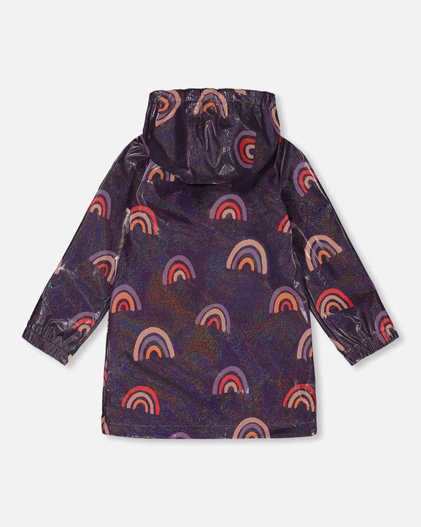 Printed Rain Coat With Hat Rainbow On Shiny Background Outerwear Deux par Deux