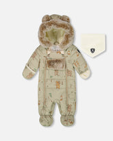 Combinaison de neige BABY LAYETTE conçue pour siège d’auto verte imprimé animaux