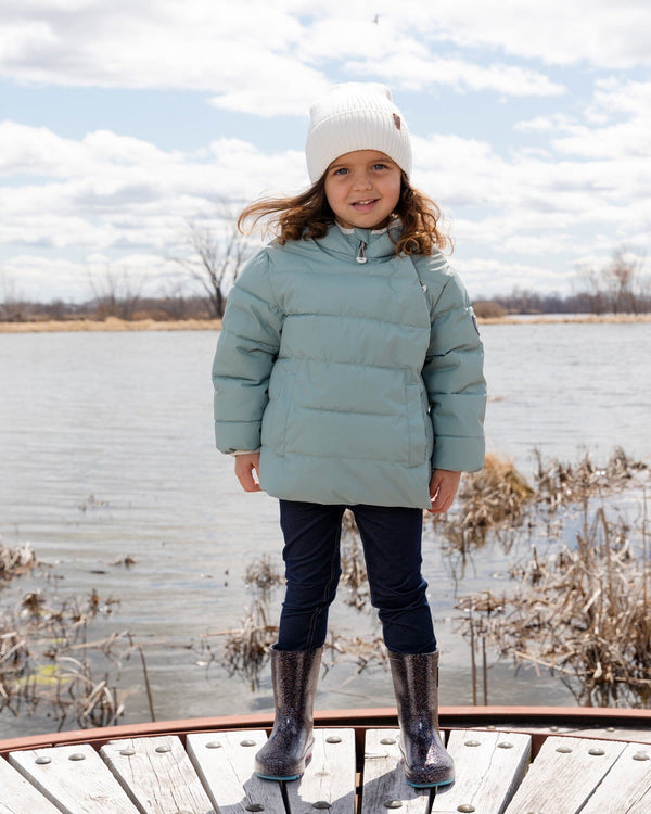 Compressible Winter Puffy Coat Designed For Car Seat Sage Green - H10B500_340