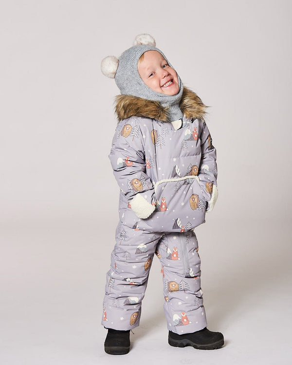 One-Piece Baby Snug Snowsuit Designed For Car Seat Gray Bear Print - H10B701_004