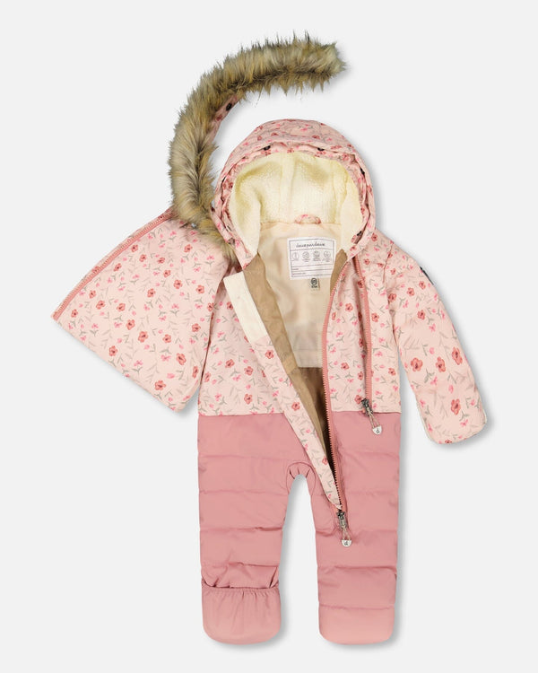 One-Piece Baby Snug Snowsuit Designed For Car Seat Pink Mini Flowers - H10B701_005