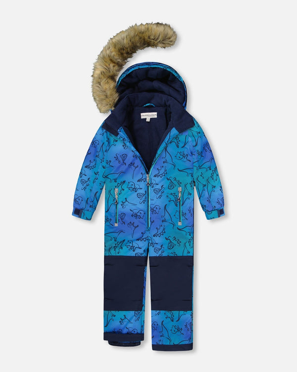 One-Piece Discover Snowsuit Blue Gradient Dinosaur Print - H10DB77_027