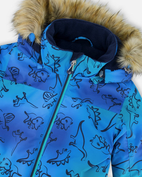 One-Piece Discover Snowsuit Blue Gradient Dinosaur Print - H10DB77_027