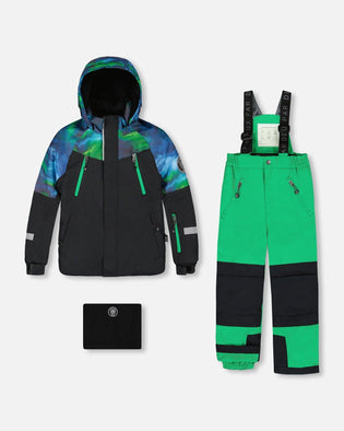 Two-Piece Play Snowsuit With Colorblocked Jacket Green - H10EB46_314