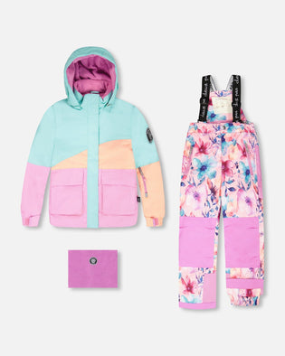 Two-Piece Play Snowsuit Pink Watercolor Flower Print - H10EG90_012