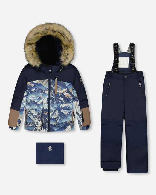 Two-Piece Play Snowsuit With Printed Colorblocked Jacket Navy Blue - H10PB43_479