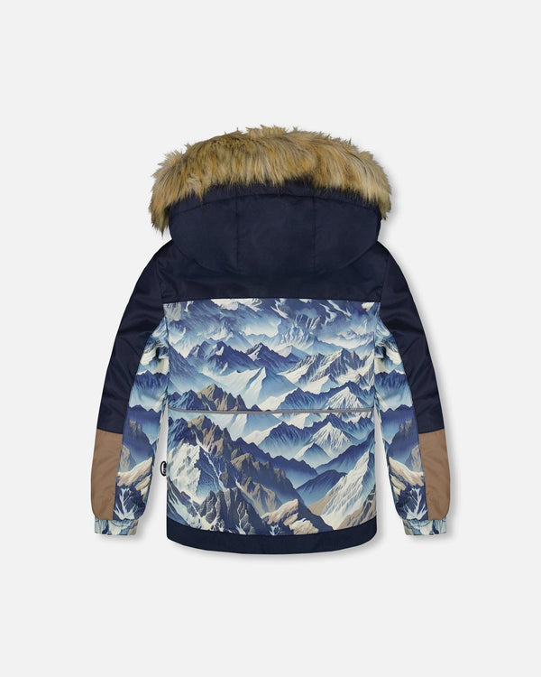 Two-Piece Play Snowsuit With Printed Colorblocked Jacket Navy Blue - H10PB43_479