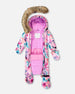 One-Piece Baby Play Snowsuit Designed For Car Seat Pink Watercolor Flower Print - H10PBG74_012