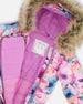One-Piece Baby Play Snowsuit Designed For Car Seat Pink Watercolor Flower Print - H10PBG74_012