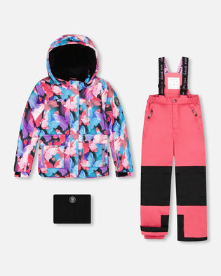Two-Piece Play Snowsuit Flash Coral With Butterfly Print Jacket - H10PG88_640