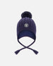Lined Winter Hat With Pompom Navy Blue - H10XT1_479