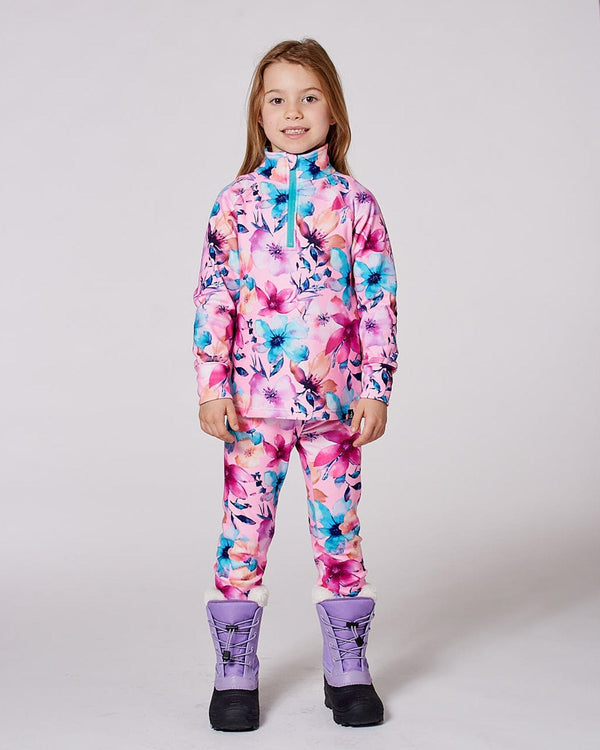 Two-Piece Thermal Underwear Set Pink Watercolor Flower Print - H10Y600_012