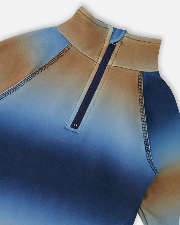 Two-Piece Thermal Underwear Set Blue And Beige Gradient - H10Y600_034