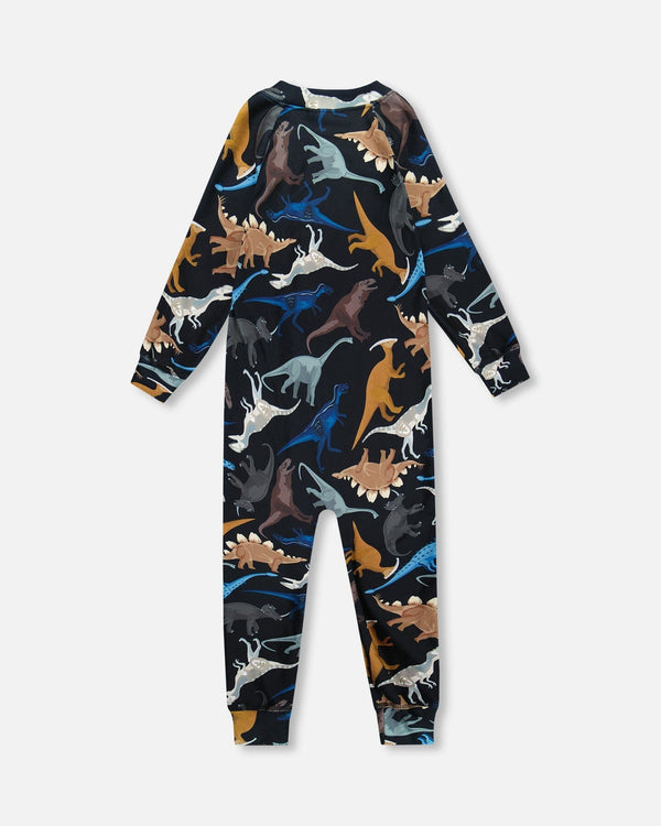 One-Piece Thermal Underwear Black Dinosaur Print - H10Y700_026