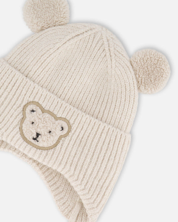 Lined Baby Winter Knit Hat With Ear Flaps Off-White - H10ZA03_165