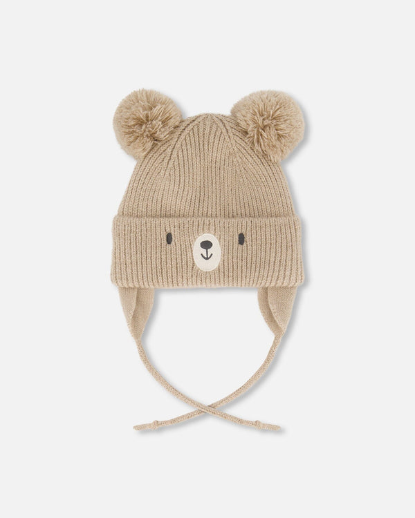 Lined Baby Knit Hat With Pompoms Chanterelle - H10ZA05_182