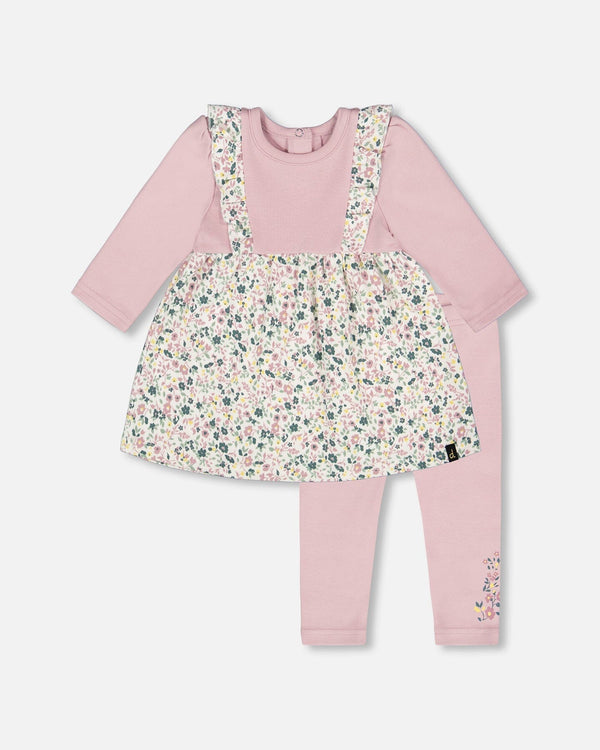 Organic Cotton Bi-Material Tunic And Leggings Set Neutral Purple - H20A13_557