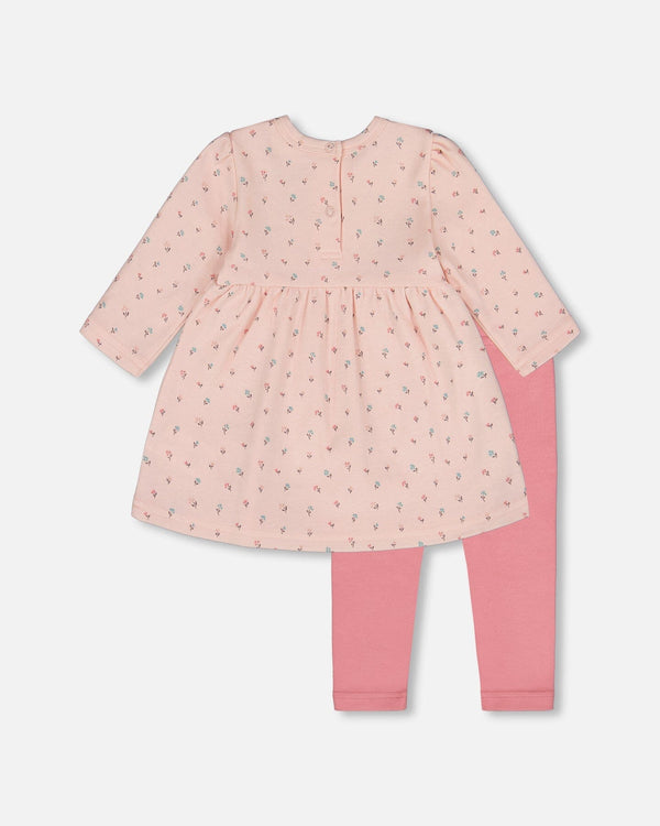 Organic Cotton Dress And Leggings Set Pink Mini Floral - H20B12_047