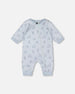 Organic Cotton One-Piece And Baby Romper Blue Bear Print - H20B40_054