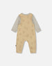 Organic Cotton Onesie With Overalls Set Beige Printed Dogs - H20C43_043