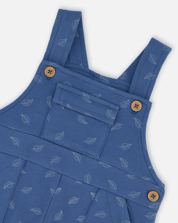 Organic Cotton Onesie And Overalls Set Blue Leaf Print - H20D13_053