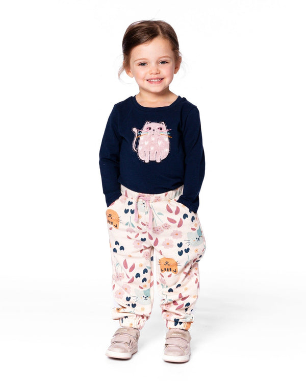 Organic Cotton T-Shirt Dark Blue With Cat - H20E70_499