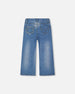 Wide Leg Stretch Light Blue Denim Jeans With Flower Stitching - H20G20_125