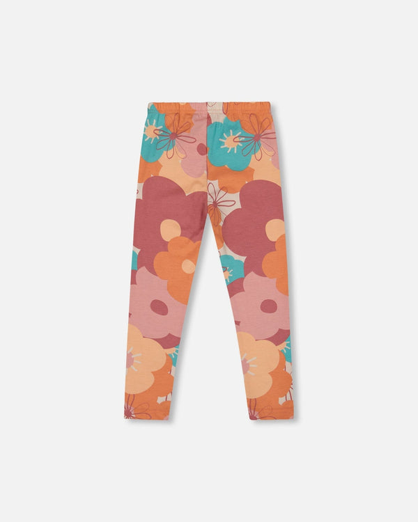 Organic Cotton Jersey Leggings With Coral Flowers - H20G62_058