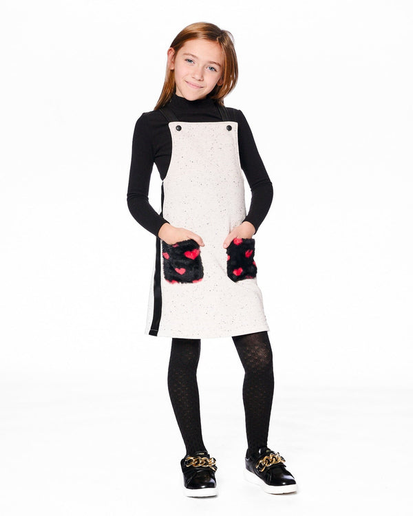 Glittering French Terry Overall Dress Beige And Black - H20H40_000