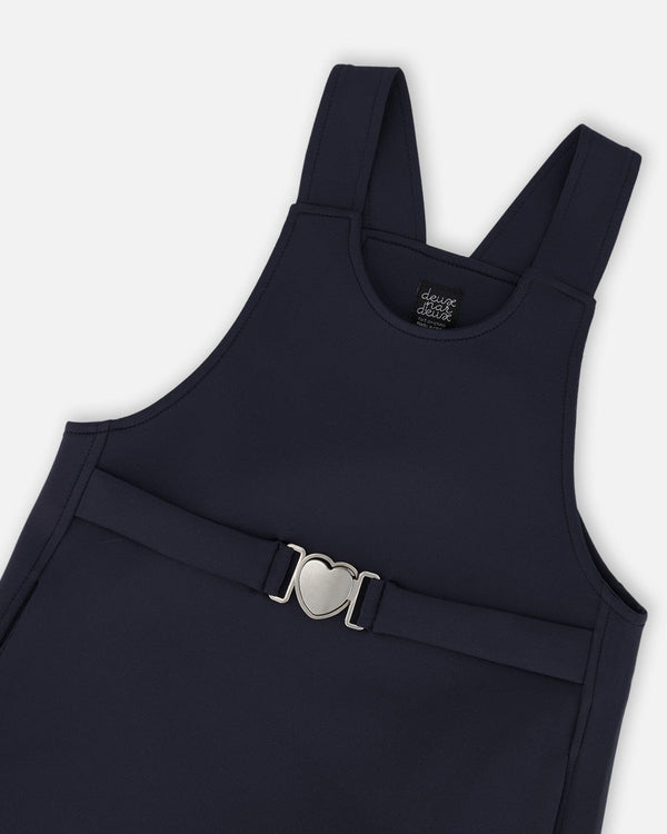 Milano Jumper Dress Navy Blue With Buckle Detail - H20I40_484