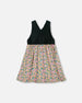 Bi-Material Overall Dress Green With Flower Print - H20J40_074