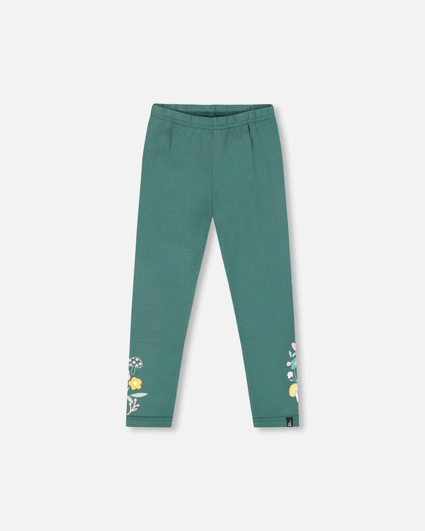 Leggings Dark Green With Flower Print - H20J60_548