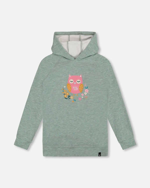 Hooded Tunic Sage Green With Owl Print - H20J78_340