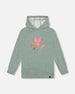 Hooded Tunic Sage Green With Owl Print - H20J78_340