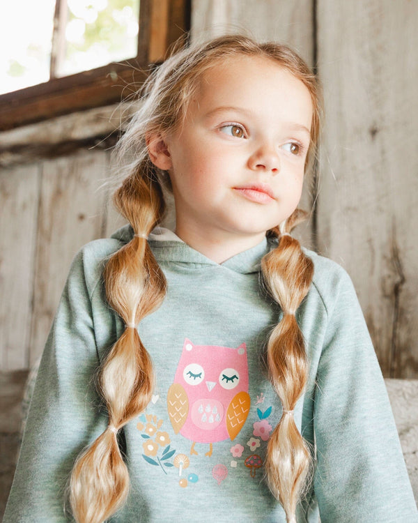 Hooded Tunic Sage Green With Owl Print - H20J78_340