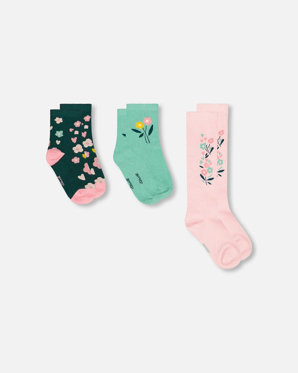 3-Pack Knit Socks Pink And Green - H20JS_000