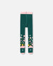 Knit Tights Dark Green With Flower Motifs - H20JT_548