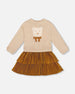 Bi-Material Dress Caramel Brown With Layered Skirt - H20LG87_173