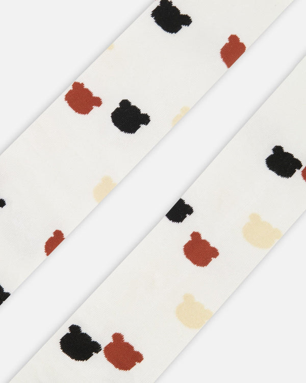 Knit Tights Off-White With Teddy Bear Pattern - H20LT_101