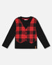T-Shirt With Plaid Vest Red And Black - H20OB66_085