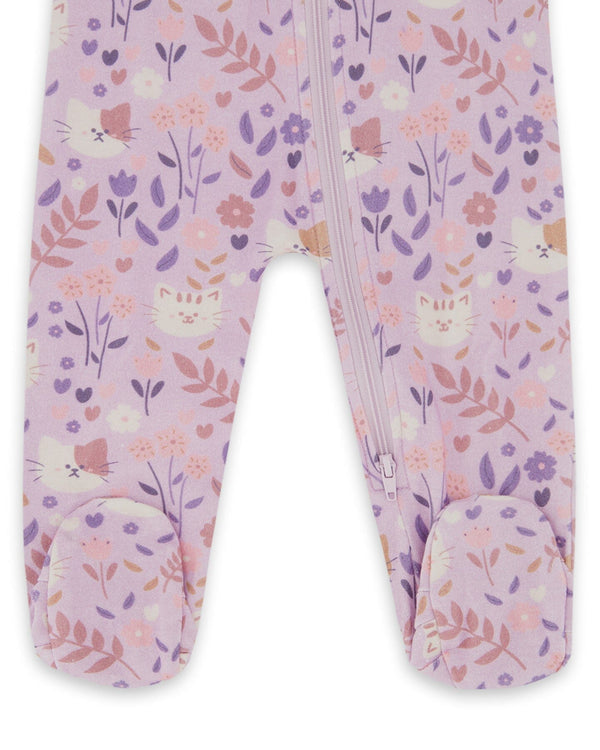 One-Piece Organic Cotton Pajama Lilac Cat Print - H20PA40US_008