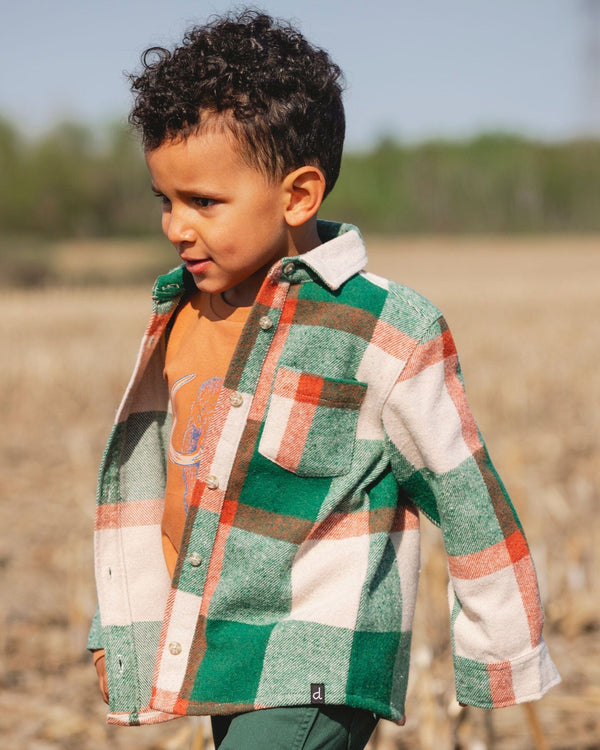 Long Sleeve Yarn Dyed Plaid Shirt Green And Orange - H20S15_000