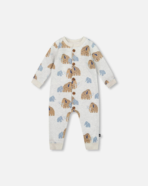 One-Piece Fleece Romper Beige Mammoth Print - H20S40_059