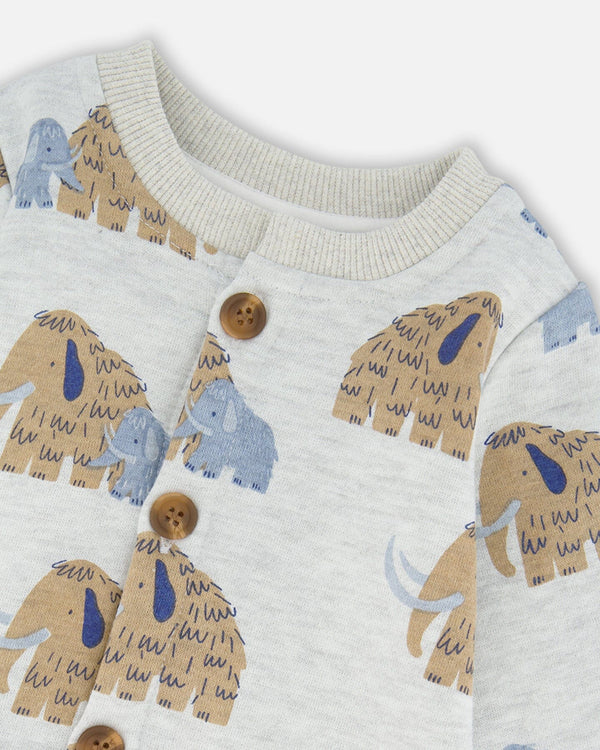 One-Piece Fleece Romper Beige Mammoth Print - H20S40_059