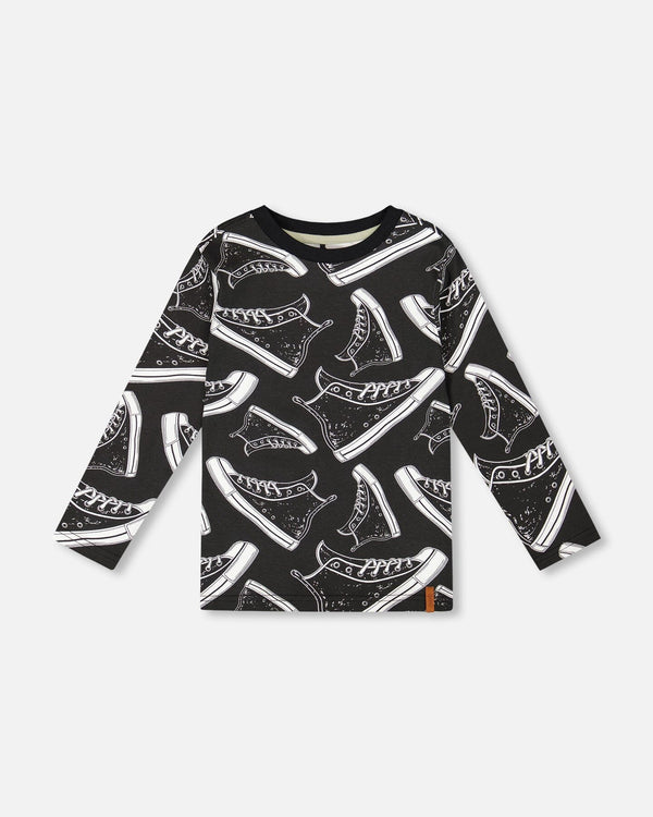 Long Sleeve Organic Cotton Allover Print Tee Black - H20U71_999